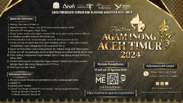 Siap-siap, Pendaftaran Agam Inong Aceh Timur 2024 Resmi Dibuka