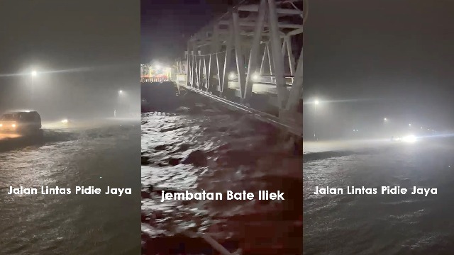07 Desember 2025 Malam: Hujan Banjirin Ruas Jalan Pidie Jaya, Pelintas Diimbau Tunda Perjalanan