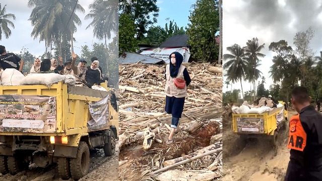 Komunitas Perias Aceh Terjang Jalan Lumpur Saat Antar Bantuan untuk Korban Banjir Bandang