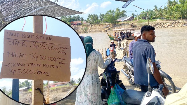Update Bencana Aceh, Segini Tarif Boat Ketek di Jembatan Putus Kuta Blang